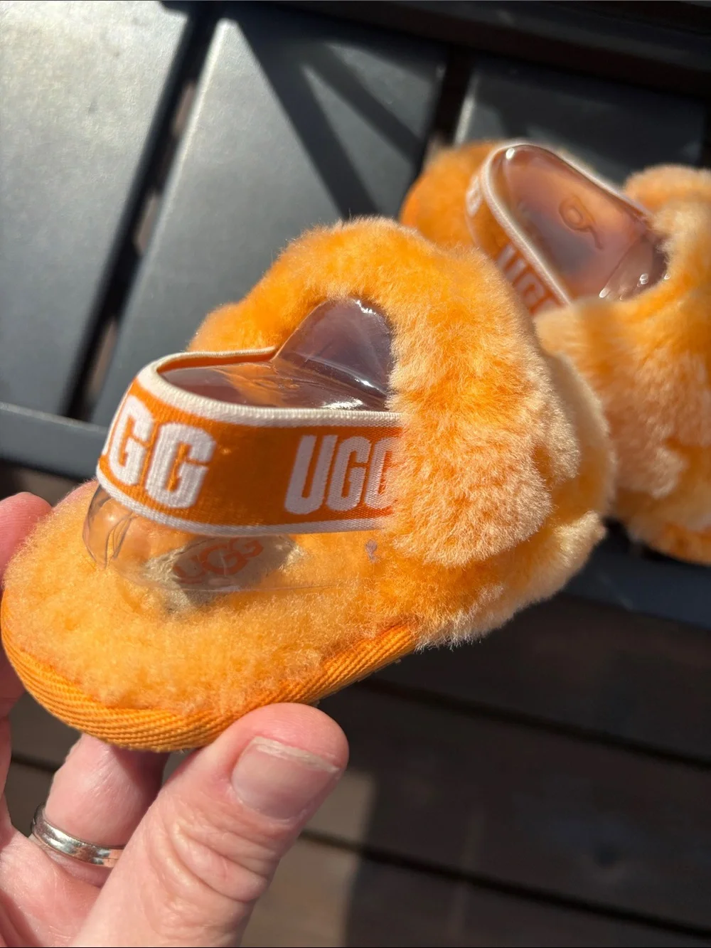 UGG Kids Orange Fuzzy Slide Sandals